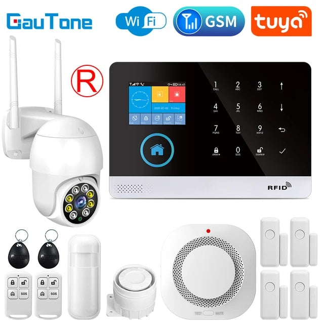 Gautone Funk/Wifi Alarmanlage GSM/APP, Tuya Smart Home, RFID, 230V