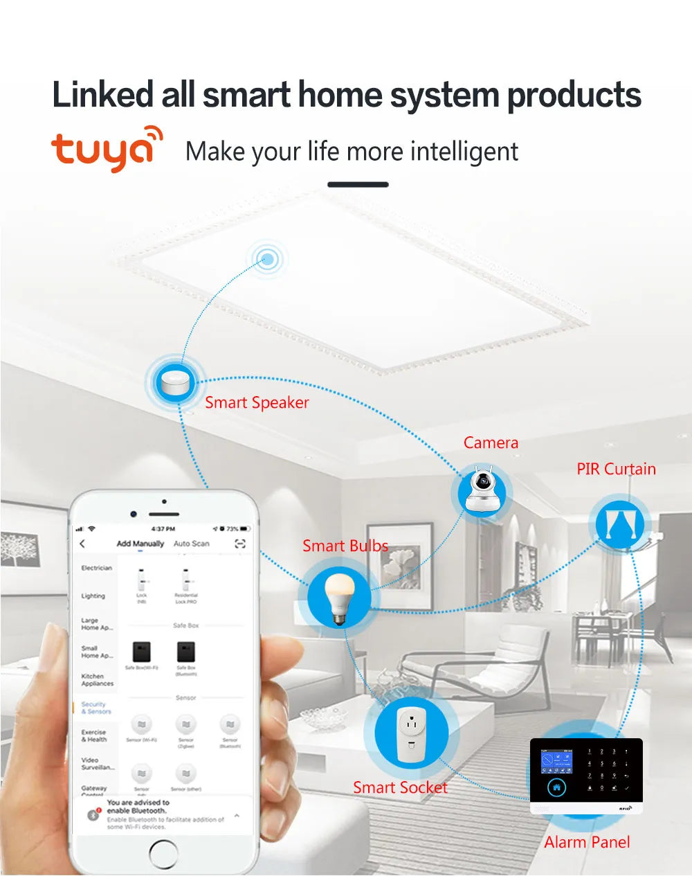 Gautone Funk/Wifi Alarmanlage GSM/APP, Tuya Smart Home, RFID, 230V