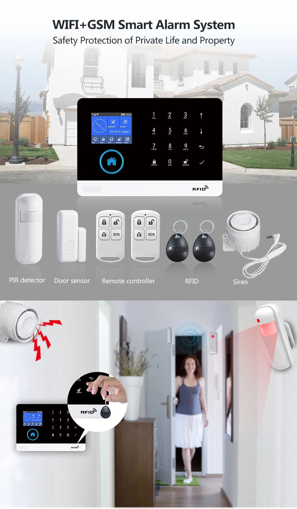 Gautone Funk/Wifi Alarmanlage GSM/APP, Tuya Smart Home, RFID, 230V