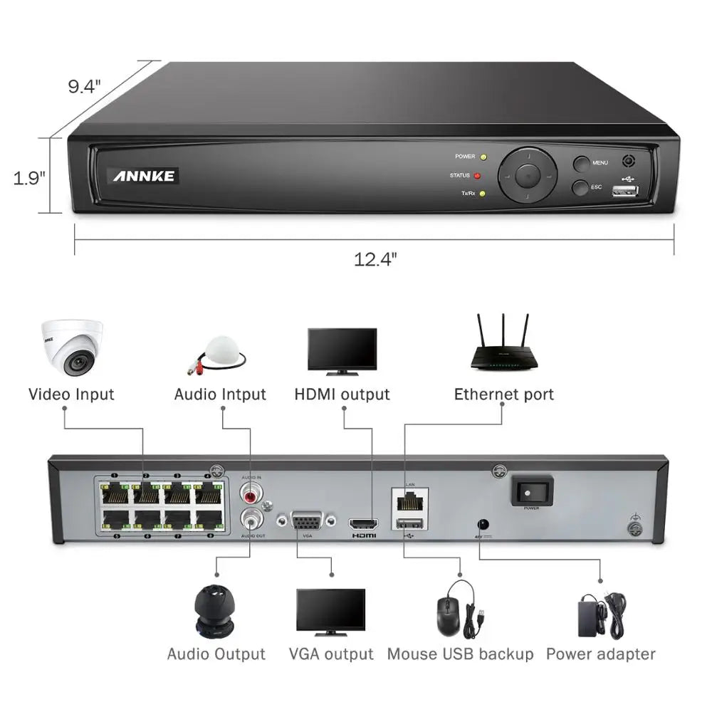 ANNKE 8CH 8MP POE Video Recorder 4K H.265+ NVR Video Surveillance Security For 2MP 4MP 5MP 6MP 8MP IP POE Camera