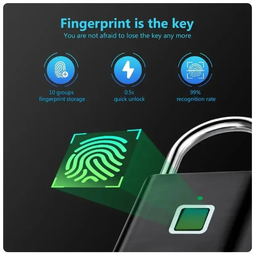 Fingerprint smart lock Hängeschloss, Wasserdicht, Anti-Diebstahl, USB Ladung