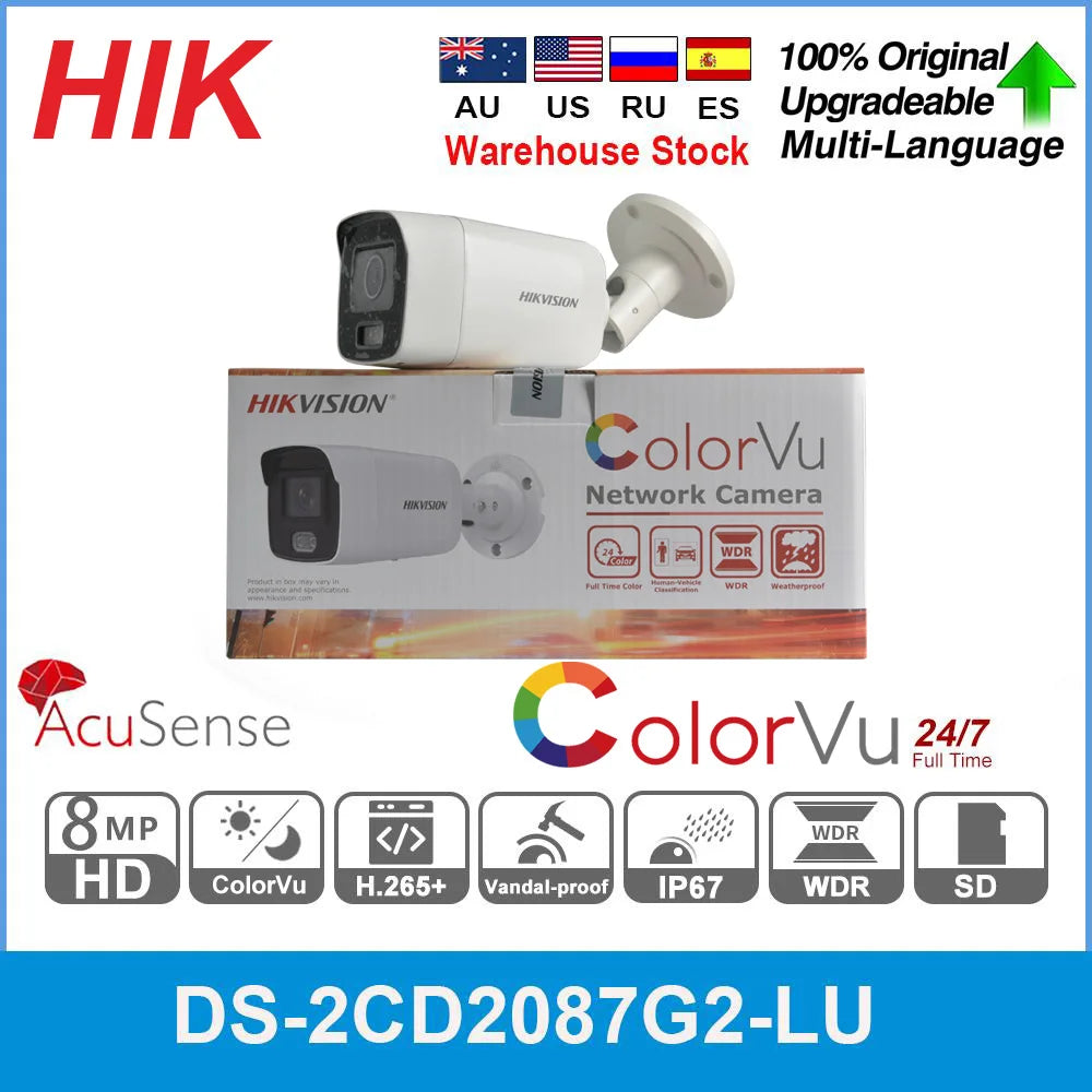 Hikvision IP Camera 4K 8MP Bullet DS-2CD2087G2-LU ColorVu Network AcuSense PoE Microphone Video Surveillance Full Color H.265+