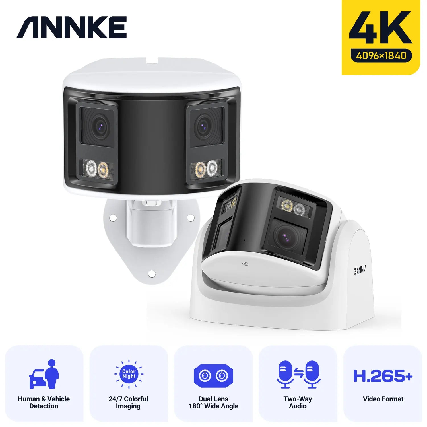 ANNKE Smart Home 180° 8MP DUO POE Dual Lens Wide View Outdoor Video POE Camera,4K AI Human Detect,8MP Security CCTV Camera