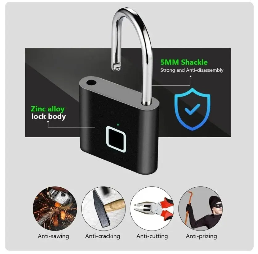 Fingerprint smart lock Hängeschloss, Wasserdicht, Anti-Diebstahl, USB Ladung