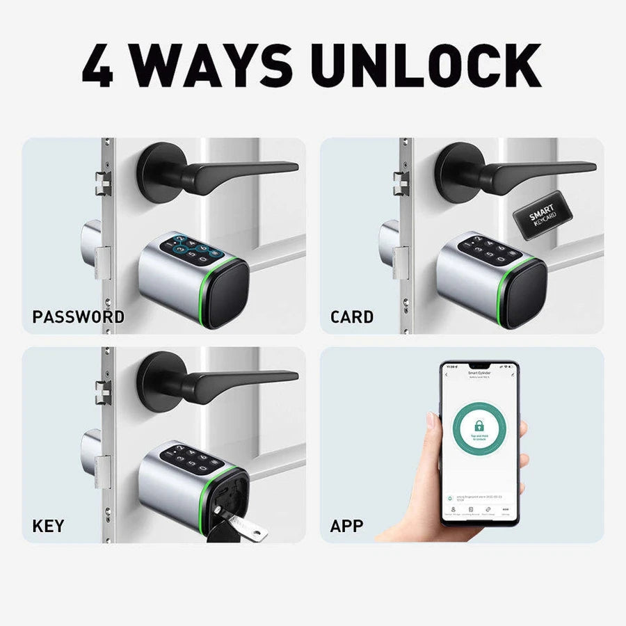 Tuya BLE TTLock Phone APP IC Card Codes Password Equidistant 30-50MM EU Standard Cylinder Digital Electronic Smart Lock with Key