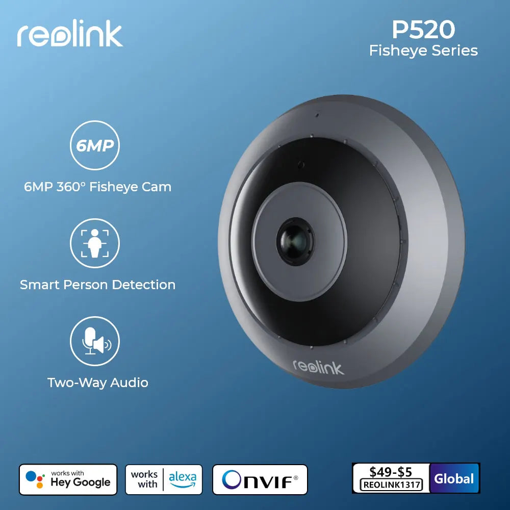 Reolink 6MP Fisheye Panorama WiFi-Überwachungskamera, 2,4/5 GHz kabellose Innenkamera, 2-Wege-Audio, intelligente Erkennung, 360°-Panorama, PoE-Kameras