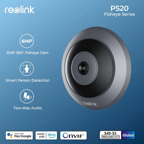 Reolink 6MP Fisheye Panorama WiFi-Überwachungskamera, 2,4/5 GHz kabellose Innenkamera, 2-Wege-Audio, intelligente Erkennung, 360°-Panorama, PoE-Kameras