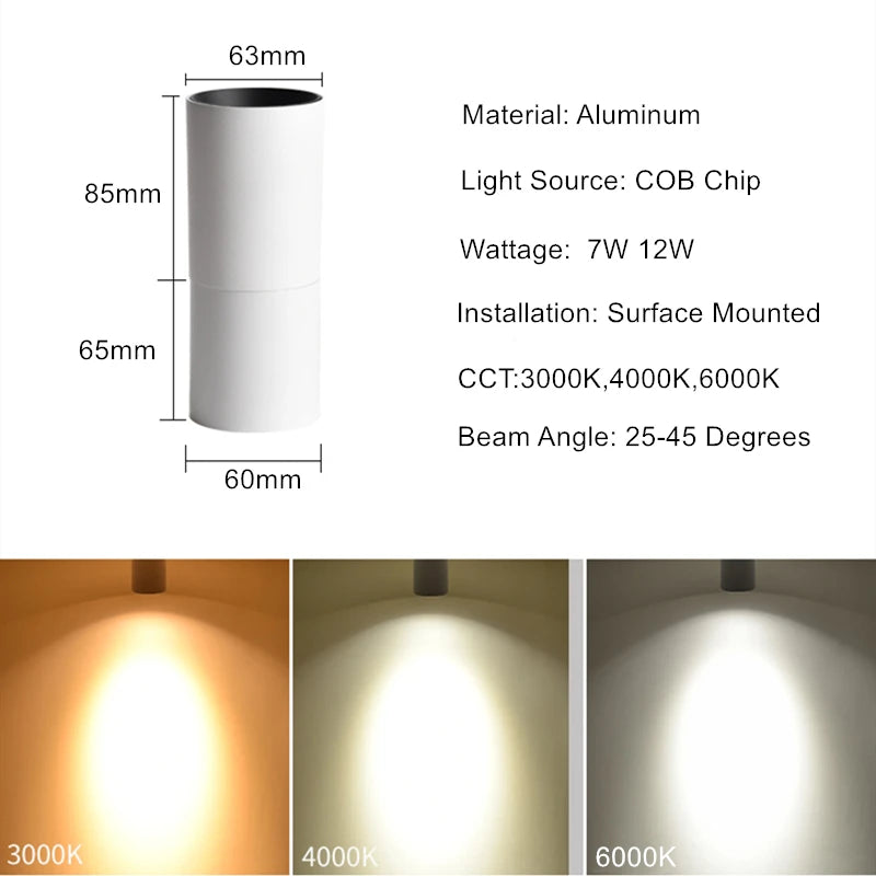 COB Surface LED Downlight faltbare 360 ° Drehbare LED Decke Spot Lichter 7W 12W LED