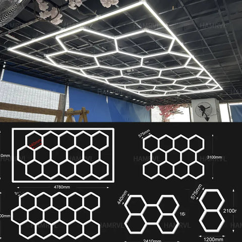 Hexagon Lights lamp 110V-240V Led Tube Honeycomb Ceiling Lighting For Auto Car Body Repair Led Workshop With Border