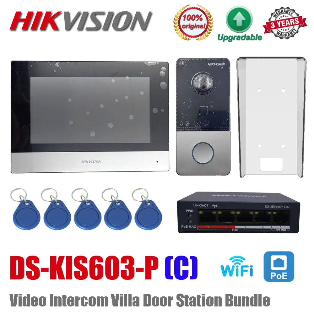 Hikvision DS-KIS603-P (C) Video Intercom Kit DS-KV6113-WPE1 (C) DS-KH6320-WTE1 Standard POE Doorbell Door Station WIFI Monitor