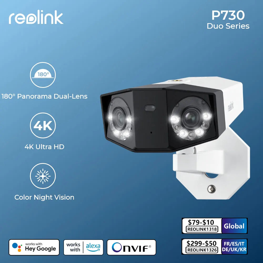 Reolink Duo 2 Series Dual Lens 4K PoE Security Camera 6MP WiFi Outdoor IP Cam 2K+ Battery Home Video Surveillance Cameras P730